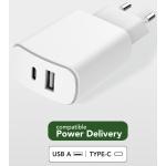 Double Chargeur maison USB A+C PD 37W (12+25W) Power Delivery Souple Blanc Just Green