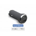 Chargeur voiture USB A + USB C 37W (12+25W) Power Delivery Gris + Garantie à vie