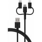 Câble 3 en 1 USB A/micro USB & USB C & Lightning 1,2m Noir Bigben