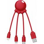 Câble 3 en 1 Octopus Ecoresponsable USB A/micro USB & USB C & Lightning 1m Rouge Xoopar