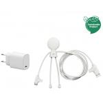 Pack Mr BIO USB A+C FastCharge 5 in 1 Wall Charger + USB A+C/micro USB & USB C & Lightning Cable White Xoopar