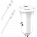 Chargeur voiture 30W Power Delivery + Câble USB C/Lightning Blanc - 100% Plastique recyclé Bigben