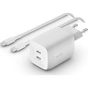 Chargeur maison 65W (20+45W) Power Delivery GaN BOOST↑CHARGE PRO + Câble USB C/USB C Blanc Belkin