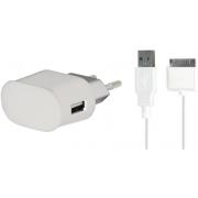 Kit Chargeur USB A 1A + C&acirc;ble USB A / 30 PIN 1m Blanc