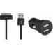 Kit Chargeur Voiture USB A 1A + C&acirc;ble USB A / 30 PIN 1m Noir