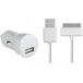 Kit Chargeur Voiture USB A 1A + C&acirc;ble USB A / 30 PIN 1m Blanc