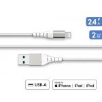 Câble Renforcé USB A/Lightning 2m 2.4A Blanc - Garanti à vie Force Power Lite