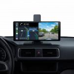 Ecran multim&eacute;dia de voiture 10" Carplay/Android Auto/MirrorLink avec DashCam int&eacute;gr&eacute;e Fixation tableau de bord Noir