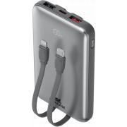 Powerbank Turbo 10000mAh 3 ports USB 2A+C 30W C&acirc;ble int&eacute;gr&eacute; Gris