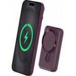 Powerbank sans fil MagSafe 5000mAh 2 ports USB A+C 10W Qi Bordeaux