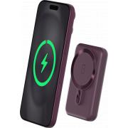 Powerbank sans fil MagSafe 5000mAh 2 ports USB A+C 10W Qi Bordeaux