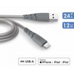 Câble Ultra-renforcé USB A/Lightning 1,2m 2.4A Gris - Garanti à vie Force Power
