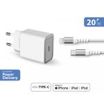 Chargeur maison 20W Power Delivery + Câble Renforcé USB C/Lightning Blanc - Garanti à vie Force Power Lite