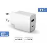 Dual 37W (12+25W) USB A+C PD Power Delivery Wall Charger White - Lifetime Warranty Force Power Lite