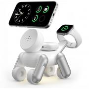 Station de charge sans fil Doggy 25W Qi2.2 Stand 3 zones Smartphone + Truewireless + Apple Watch + Lampe + C&acirc;ble de charge USB C/C Blanc et Argent