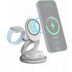 Wireless Charging Station 15W Qi Foldable 3-zone stand Smartphone + Truewireless + Apple Watch + USB C/C Charging Cable White + Lifetime Warranty