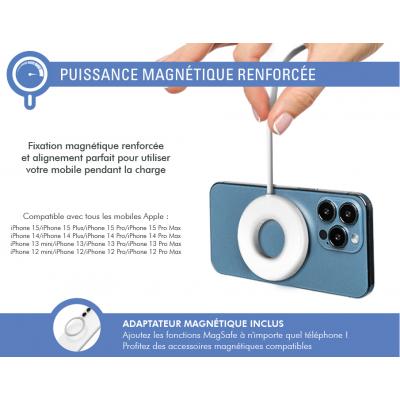 Chargeur sans fil Magnétique MagSafe 15W Qi + Chargeur Blanc + Garantie à vie