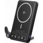 Powerbank sans fil MagSafe MagPro Slim 5000mAh 1 port USB C 15W Qi Stand + C&acirc;ble attach&eacute; Noir