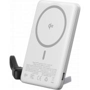 Powerbank sans fil MagSafe MagPro Slim 5000mAh 1 port USB C 15W Qi Stand + Câble attaché Blanc et Argent