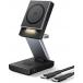 Station de charge 5-7.5-15W Qi Stand 3 zones pliable Smartphone + Truewireless + Apple Watch + Câble de charge USB C/C Noire