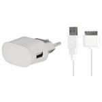 Kit Chargeur USB A 1A + C&acirc;ble USB A / 30 PIN 1m Blanc