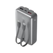Powerbank Turbo 20000mAh 2 ports USB A+C 30W QC/PD C&acirc;ble int&eacute;gr&eacute; Gris