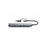 Hub MINEE USB A+C Multiports 7 en 1 5 USB A 3.0 + 1 USB C 3.0 + 1 Port DC Gris