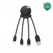 Câble Octopus USB A / microUSB & USB C & Lightning 2.1A 10cm Noir