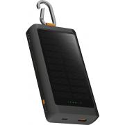 Powerbank Solaire Go2 10000mAh 2 ports USB A+C 15W Lampe + mousqueton Noir