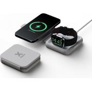Chargeur de voyage sans fil 5-15W Qi 2 zones pliable Smartphone + Apple Watch MFI + Câble de charge USB C/C Gris