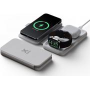 Chargeur de voyage sans fil 5-7.5-15W Qi 3 zones pliable Smartphone + Truewireless + Apple Watch MFI + Câble de charge USB C/C Gris